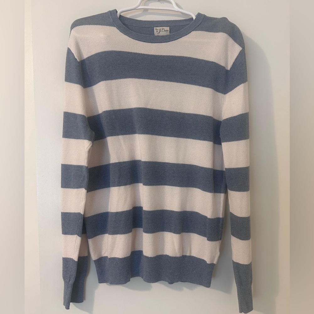 J. Crew Blue and Cream Crewneck Sweater Nautical Stripes